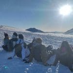 snowshoes in the Sibillini mountains at sunset