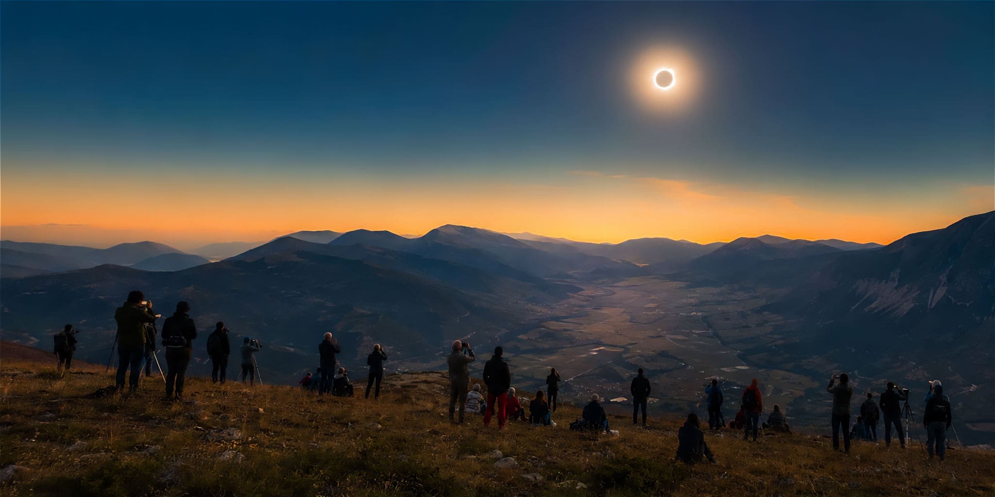 solar eclipse in Norcia between the Sibillini Mountains and the Laga Mountains